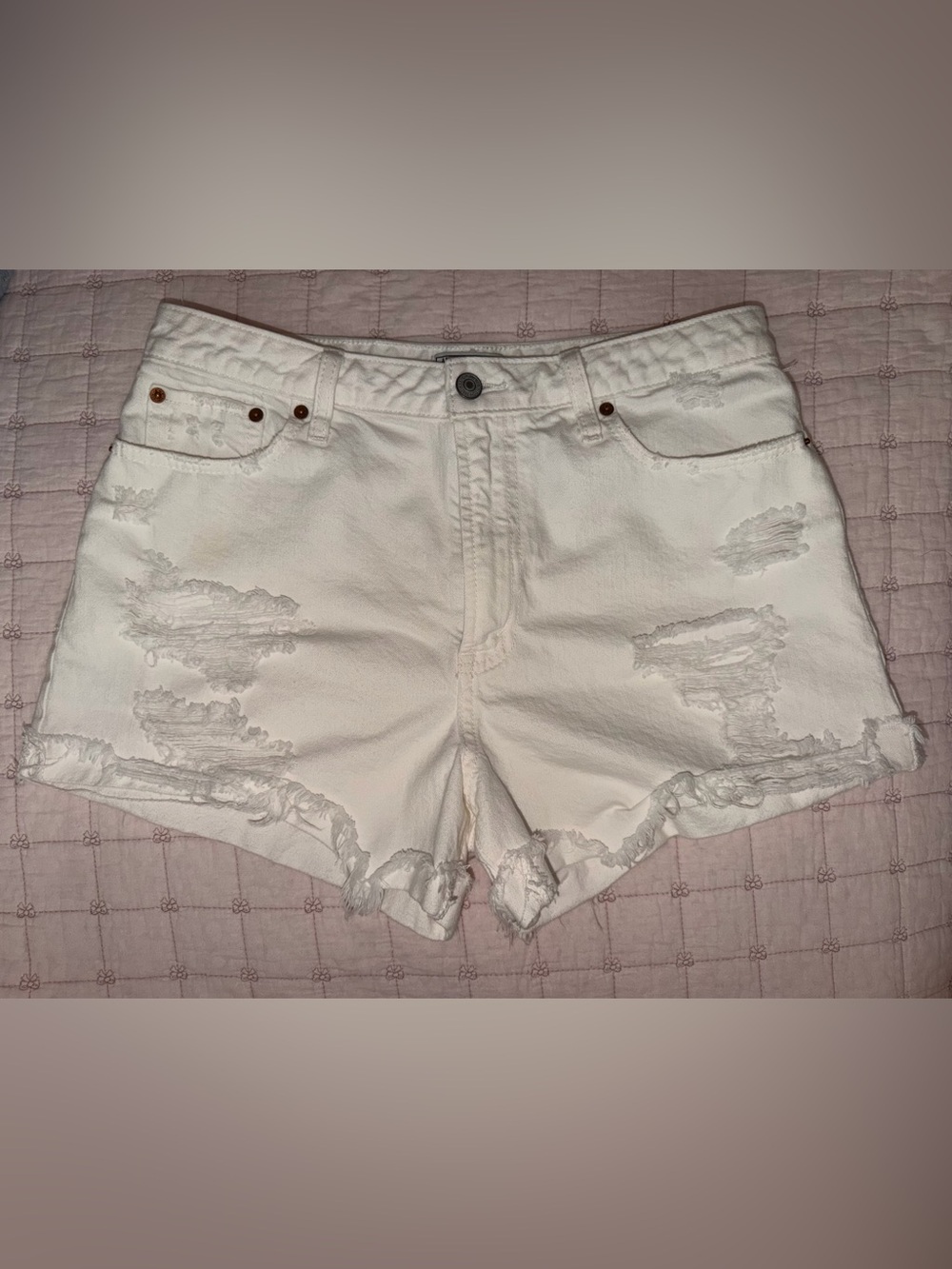 Abercrombie & Fitch high waisted White Distressed Denim Shorts